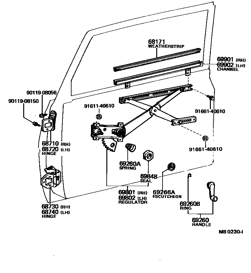 6704 — FRONT DOOR WINDOW REGULATOR & HINGE