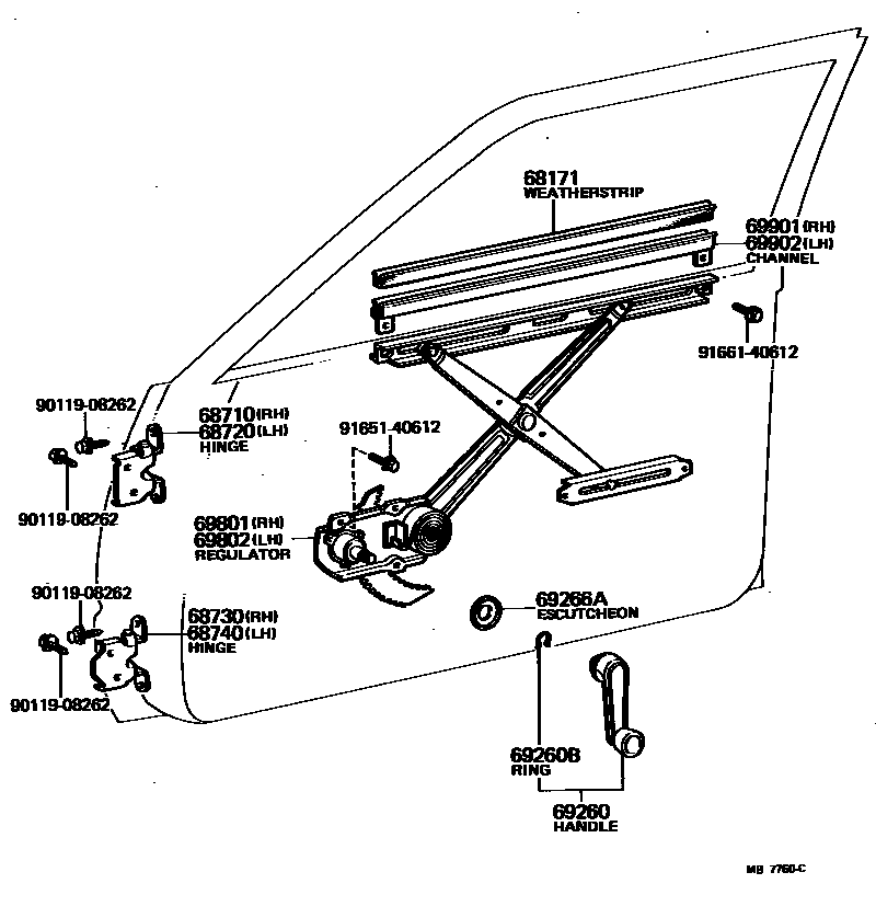 6704 — FRONT DOOR WINDOW REGULATOR & HINGE