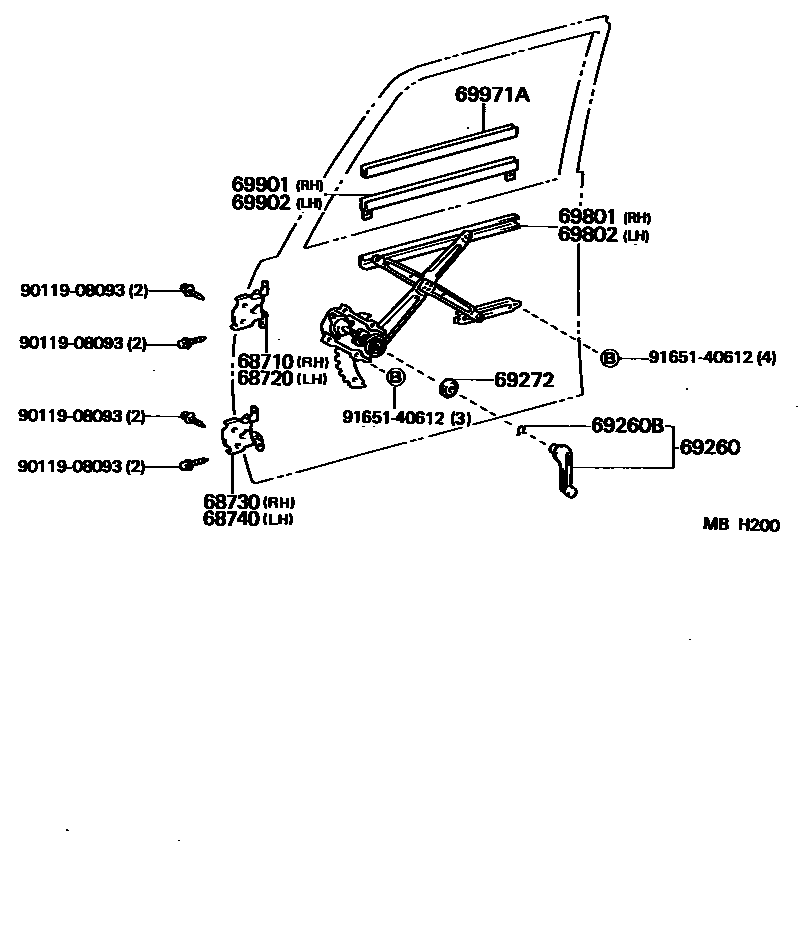 6704 — FRONT DOOR WINDOW REGULATOR & HINGE