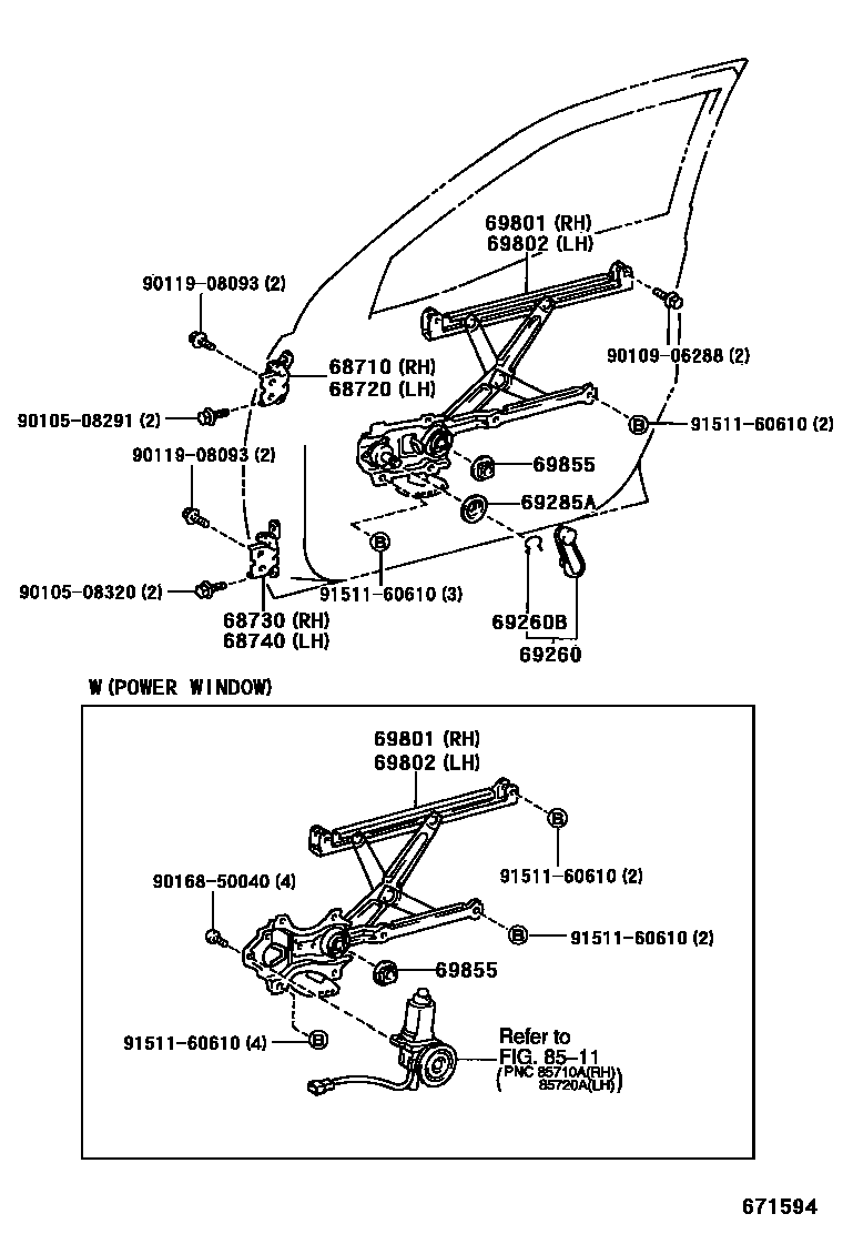 6704 — FRONT DOOR WINDOW REGULATOR & HINGE