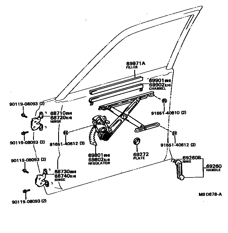 6704 — FRONT DOOR WINDOW REGULATOR & HINGE