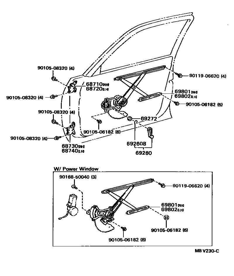 6704 — FRONT DOOR WINDOW REGULATOR & HINGE