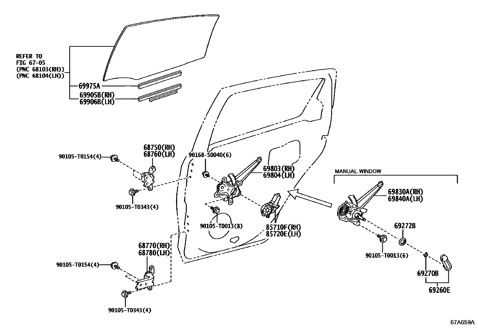 6707 — REAR DOOR WINDOW REGULATOR & HINGE