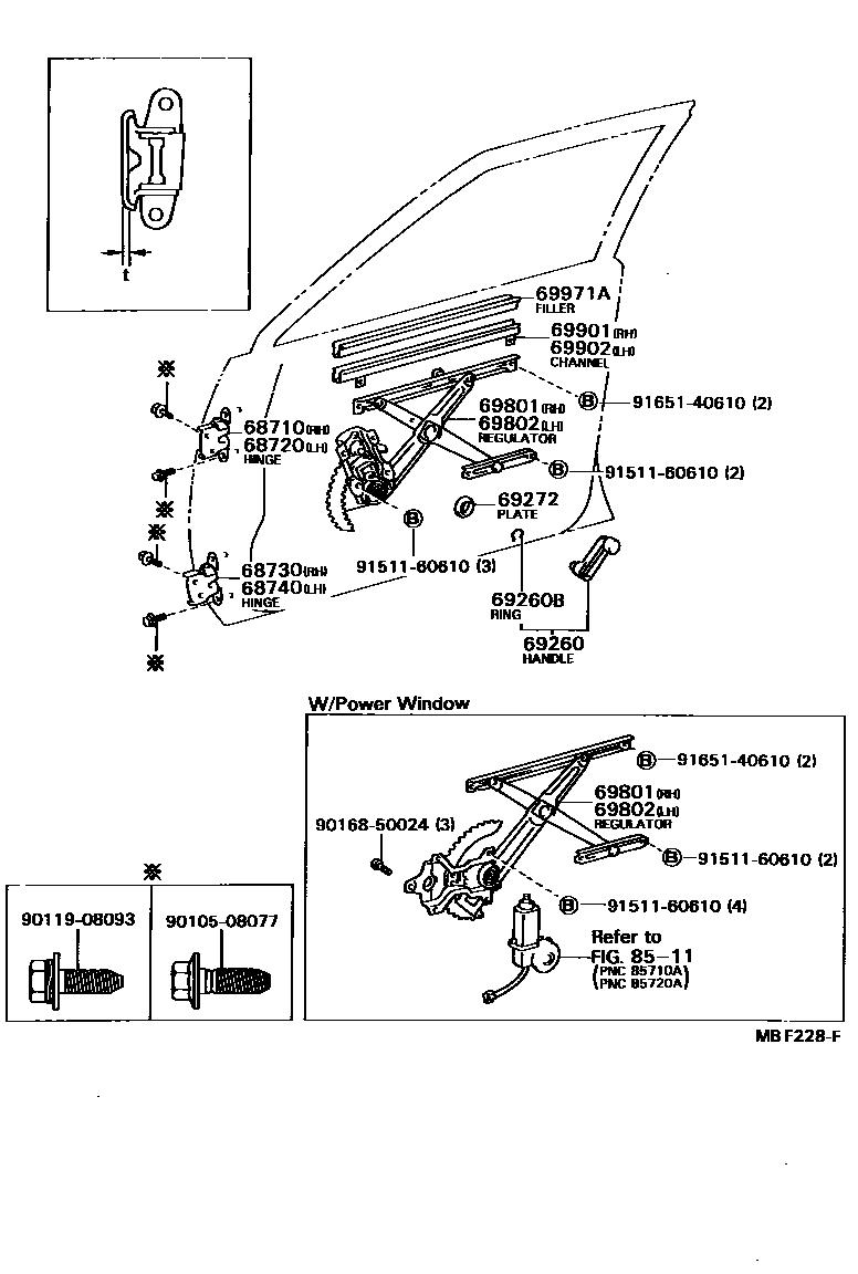 6704 — FRONT DOOR WINDOW REGULATOR & HINGE