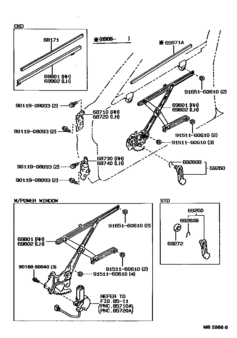 6704 — FRONT DOOR WINDOW REGULATOR & HINGE