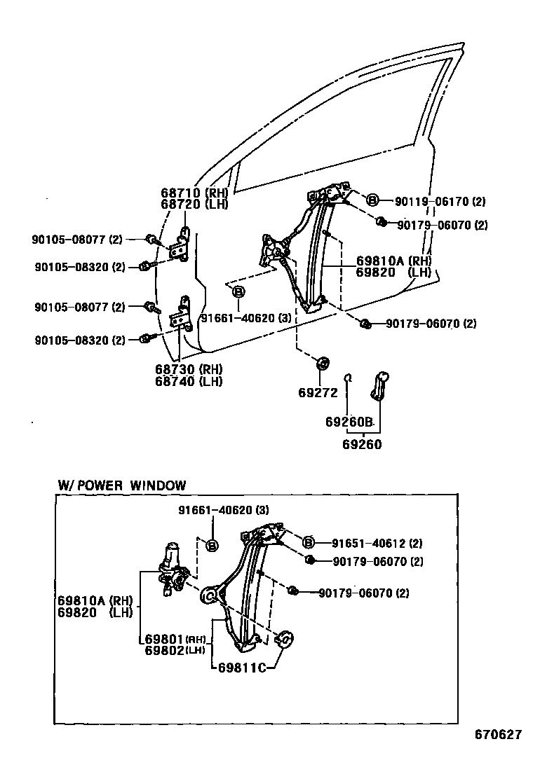 6704 — FRONT DOOR WINDOW REGULATOR & HINGE