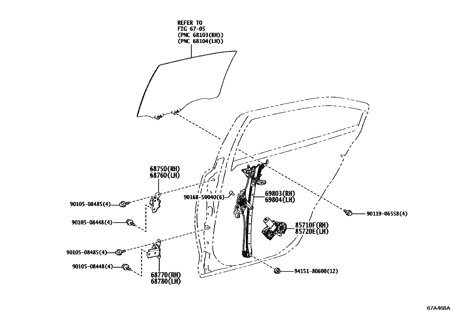 6707 — REAR DOOR WINDOW REGULATOR & HINGE