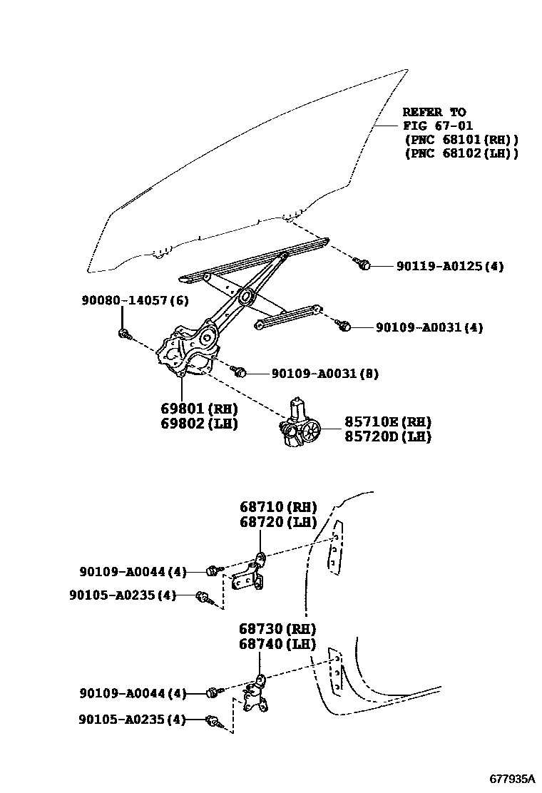 6704 — FRONT DOOR WINDOW REGULATOR & HINGE