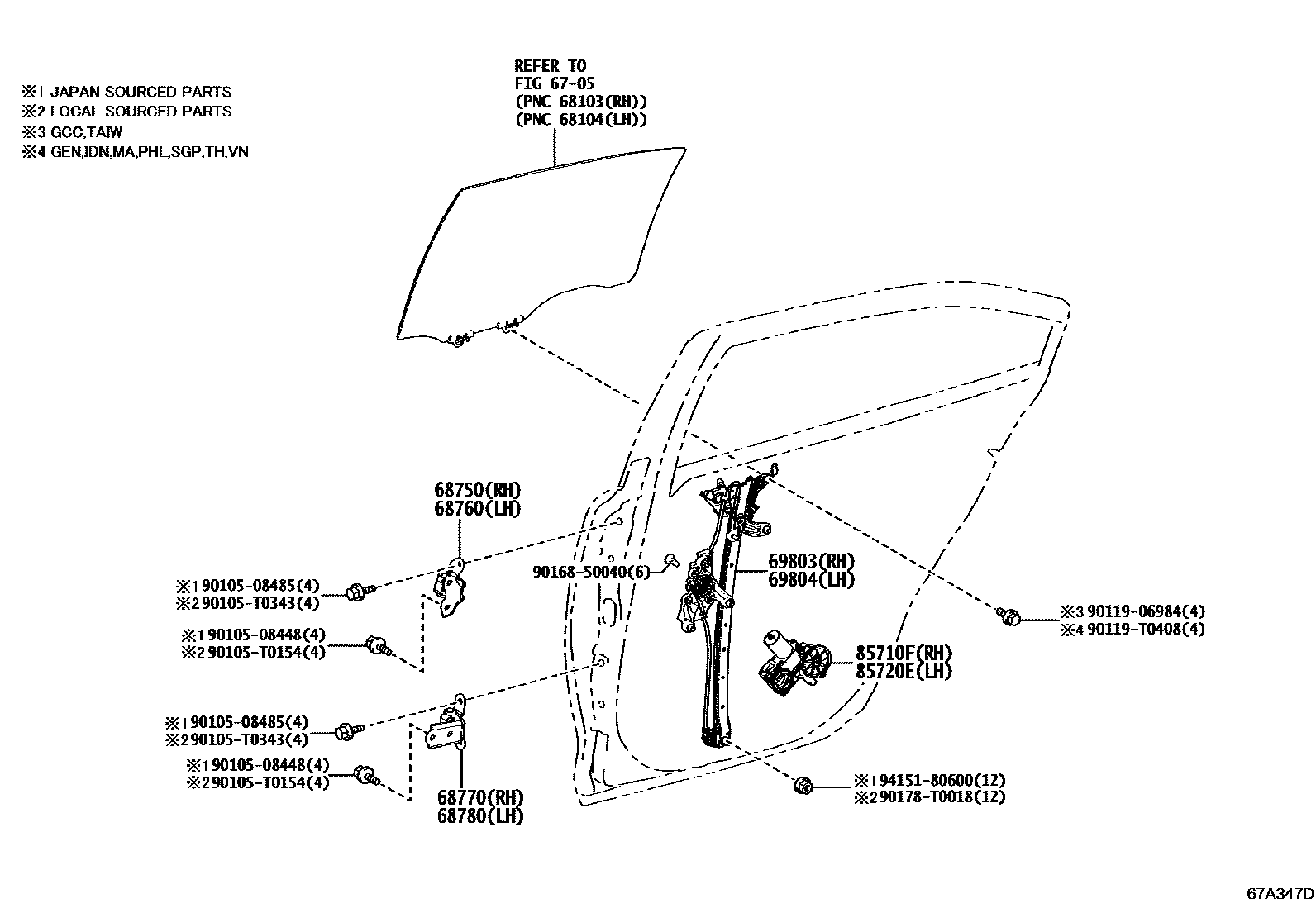 6707 — REAR DOOR WINDOW REGULATOR & HINGE