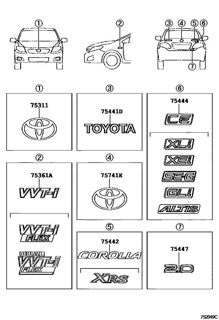 7501 — EMBLEM & NAME PLATE (EXTERIOR & INTERIOR)