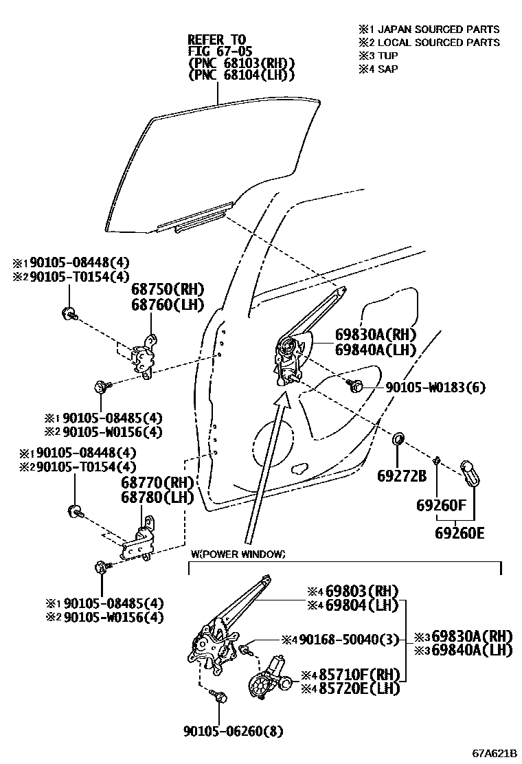 6707 — REAR DOOR WINDOW REGULATOR & HINGE