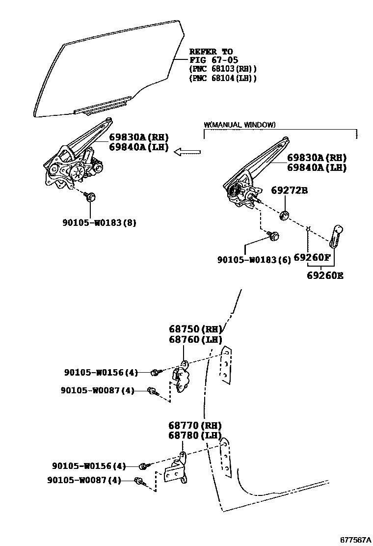6707 — REAR DOOR WINDOW REGULATOR & HINGE