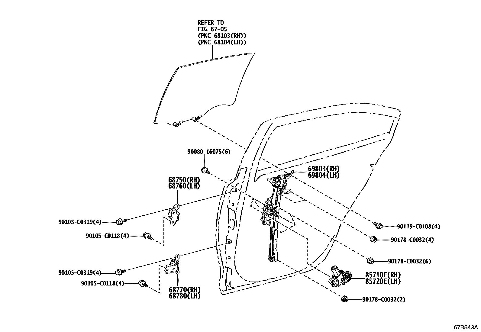 6707 — REAR DOOR WINDOW REGULATOR & HINGE