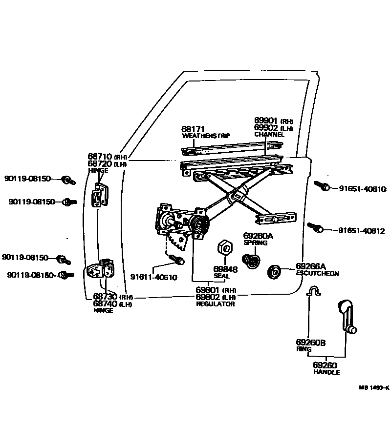 6704 — FRONT DOOR WINDOW REGULATOR & HINGE