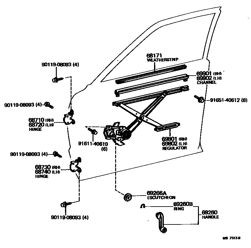 6704 — FRONT DOOR WINDOW REGULATOR & HINGE