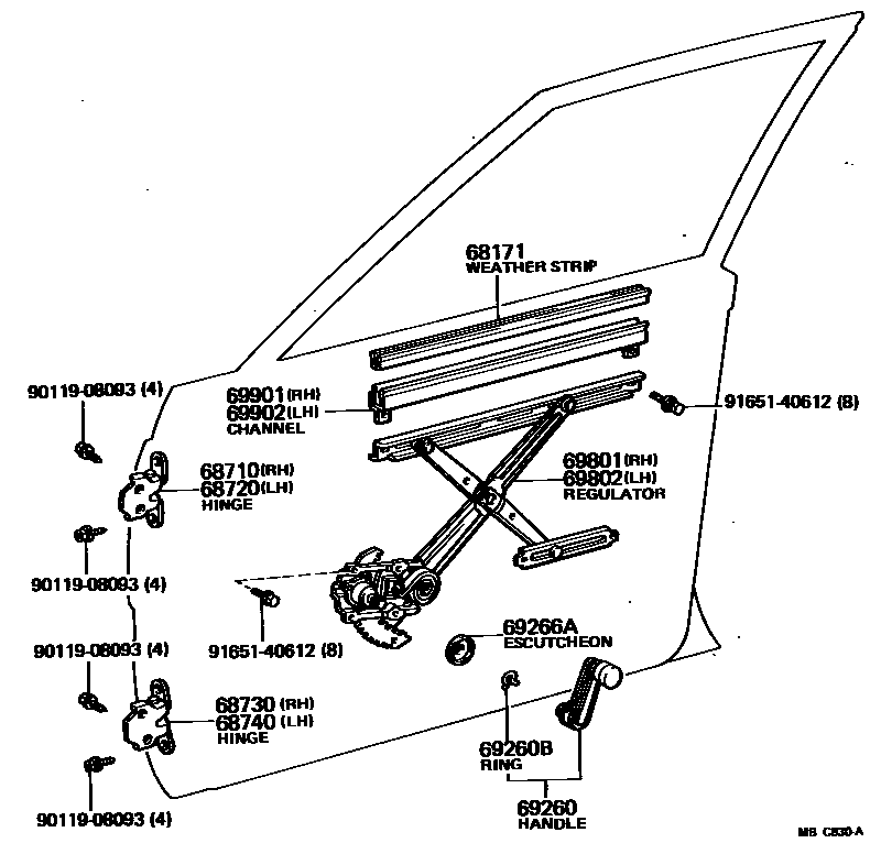 6704 — FRONT DOOR WINDOW REGULATOR & HINGE
