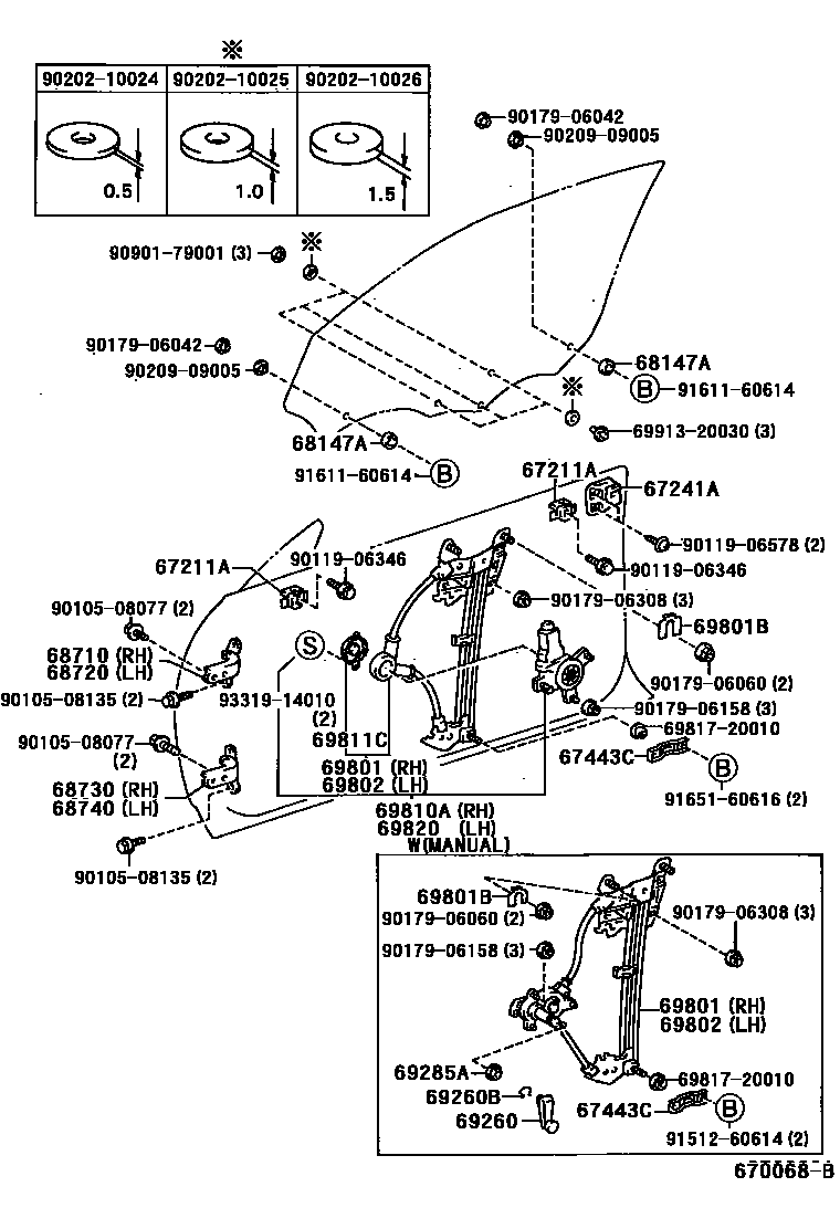 6704 — FRONT DOOR WINDOW REGULATOR & HINGE