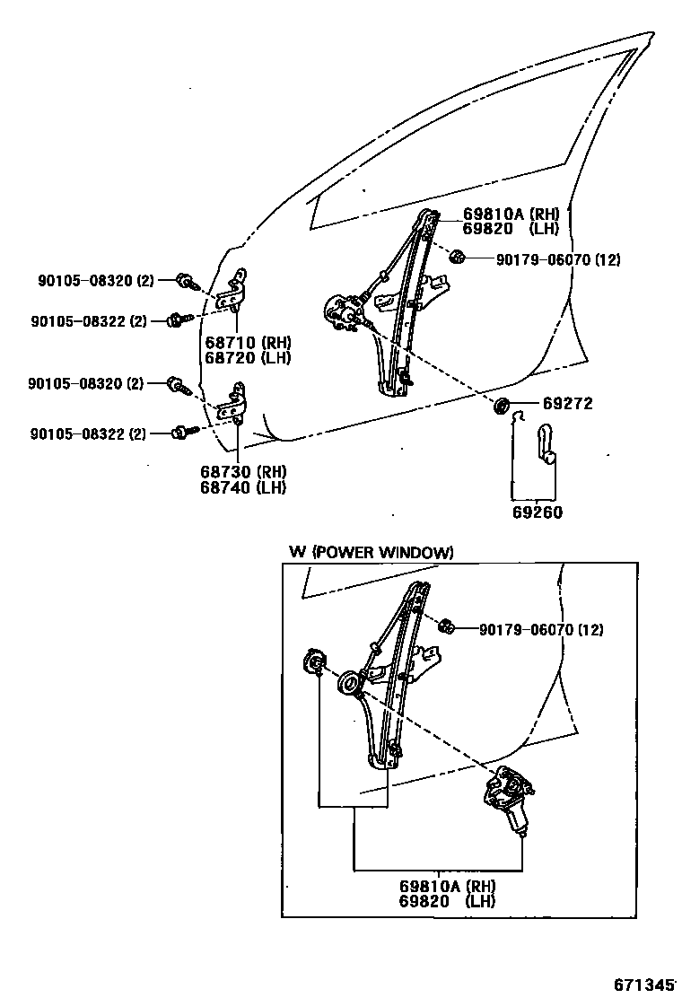 6704 — FRONT DOOR WINDOW REGULATOR & HINGE