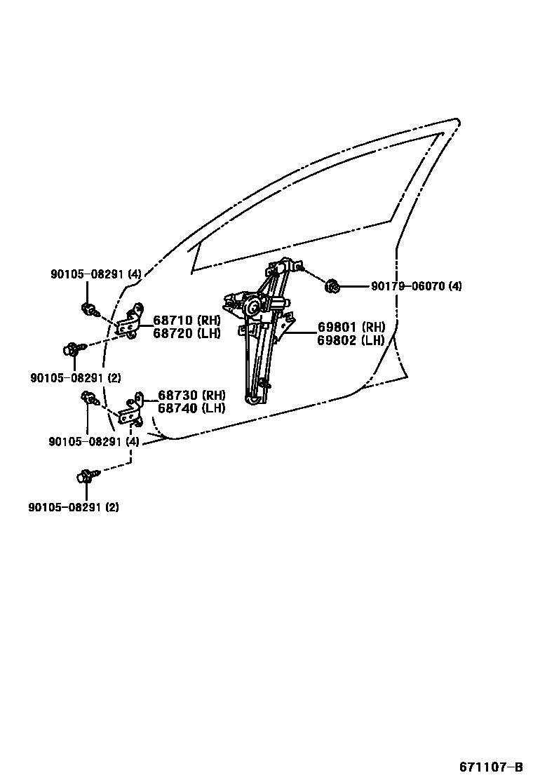 6704 — FRONT DOOR WINDOW REGULATOR & HINGE
