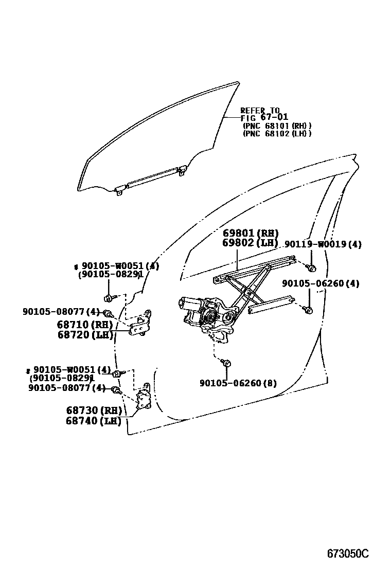 6704 — FRONT DOOR WINDOW REGULATOR & HINGE