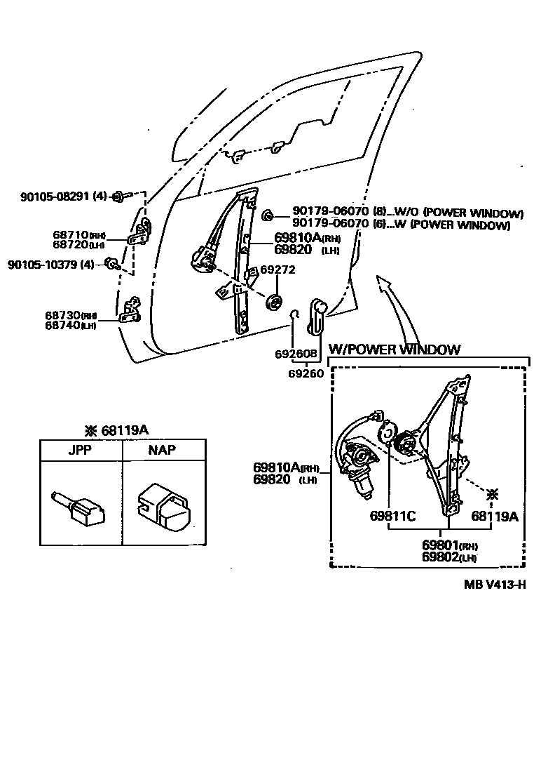 6704 — FRONT DOOR WINDOW REGULATOR & HINGE
