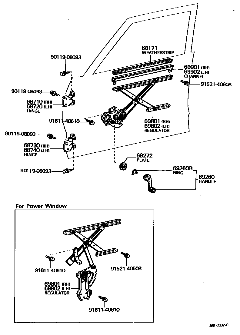 6704 — FRONT DOOR WINDOW REGULATOR & HINGE