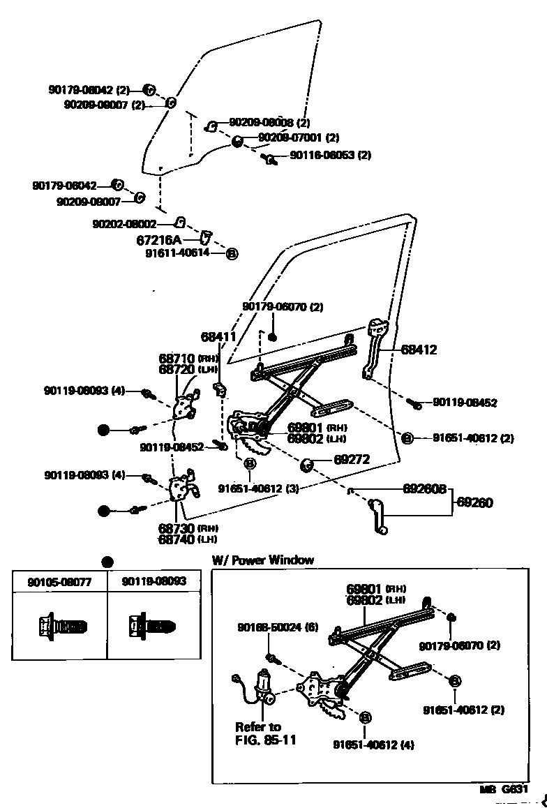 6704 — FRONT DOOR WINDOW REGULATOR & HINGE