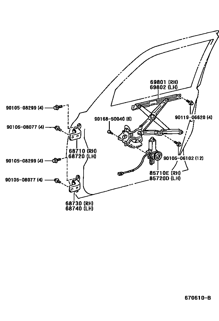 6704 — FRONT DOOR WINDOW REGULATOR & HINGE