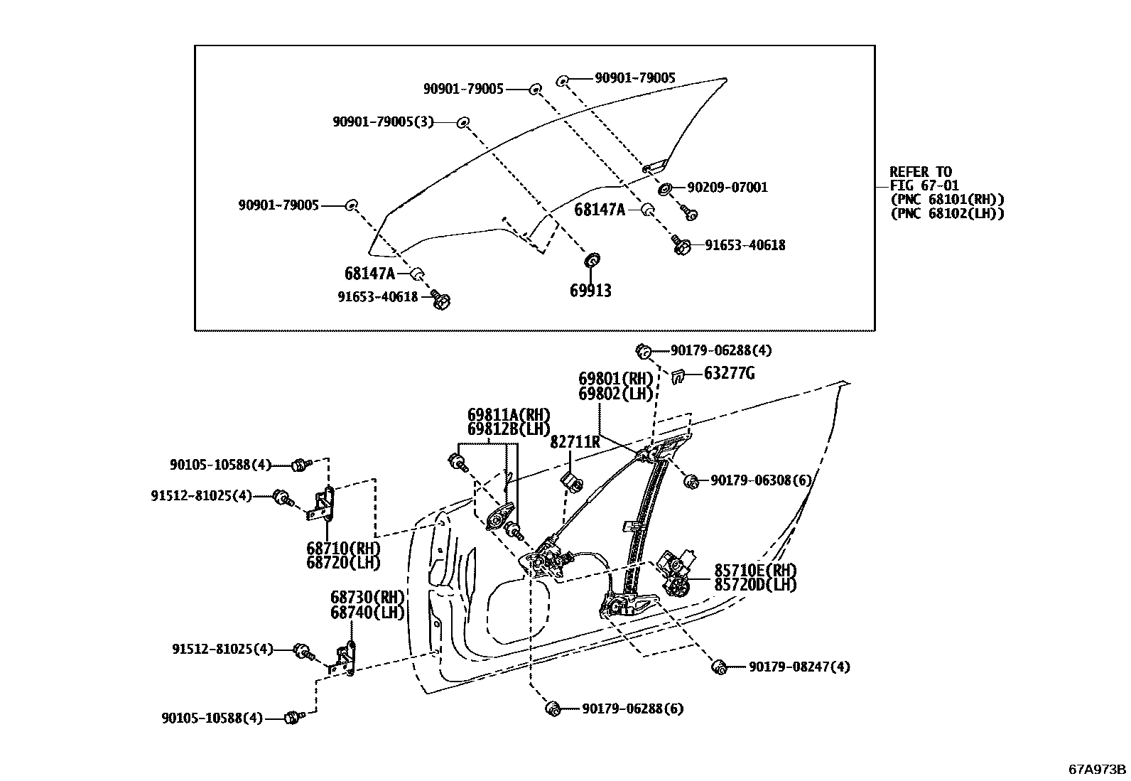 6704 — FRONT DOOR WINDOW REGULATOR & HINGE