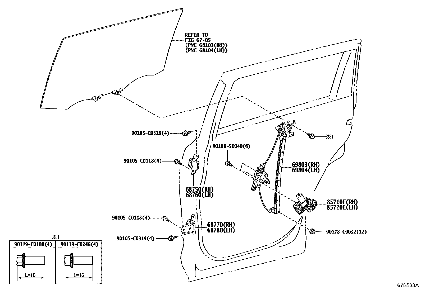 6707 — REAR DOOR WINDOW REGULATOR & HINGE
