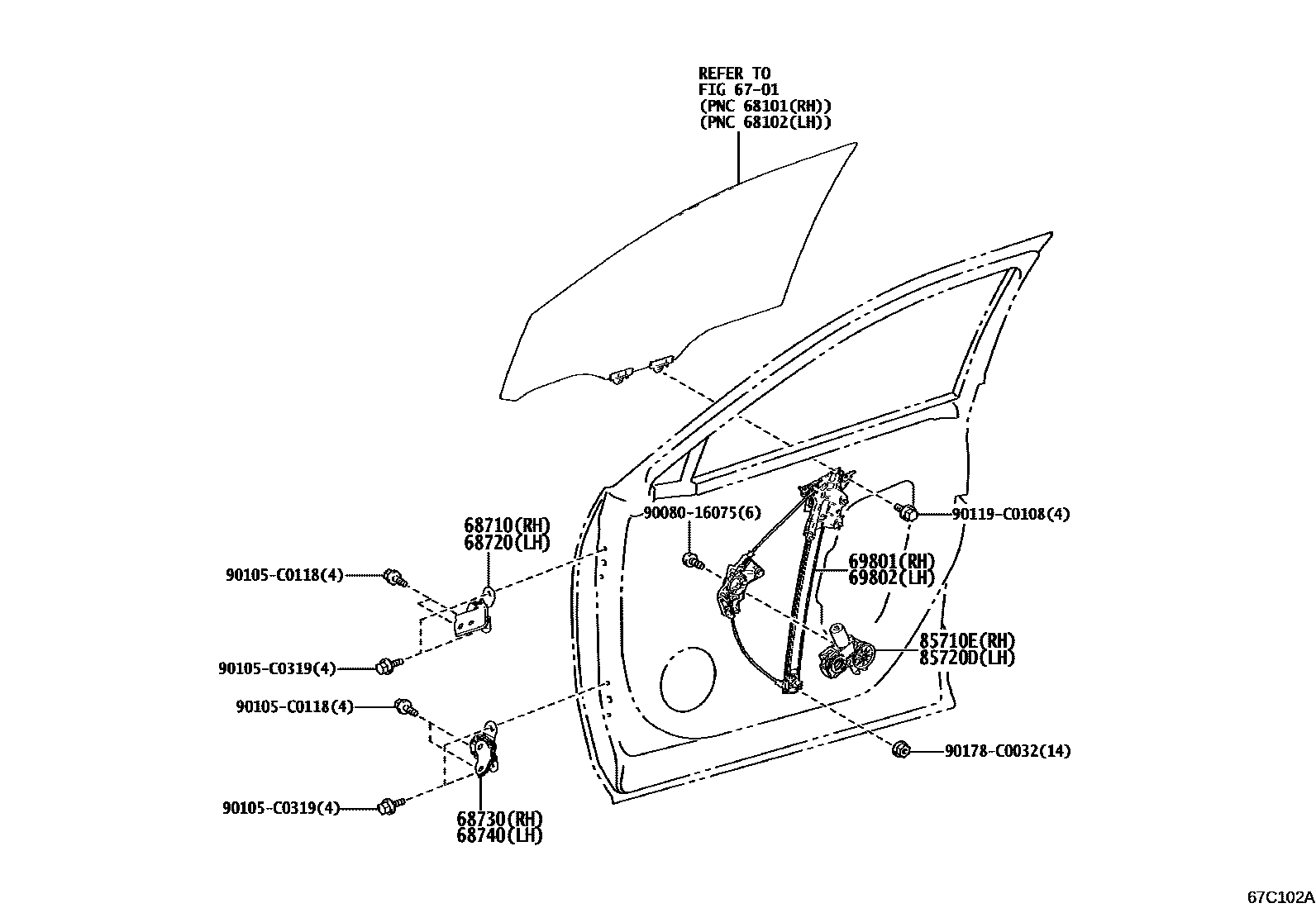 6704 — FRONT DOOR WINDOW REGULATOR & HINGE