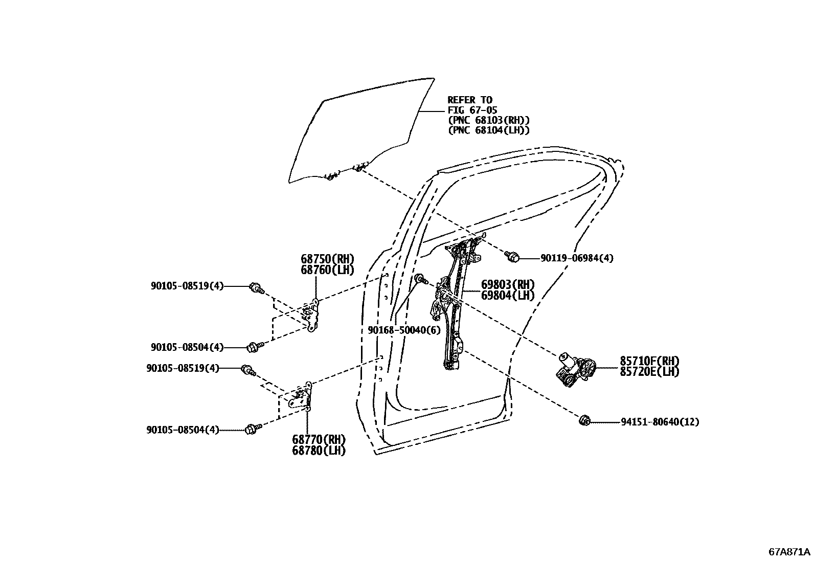 6707 — REAR DOOR WINDOW REGULATOR & HINGE