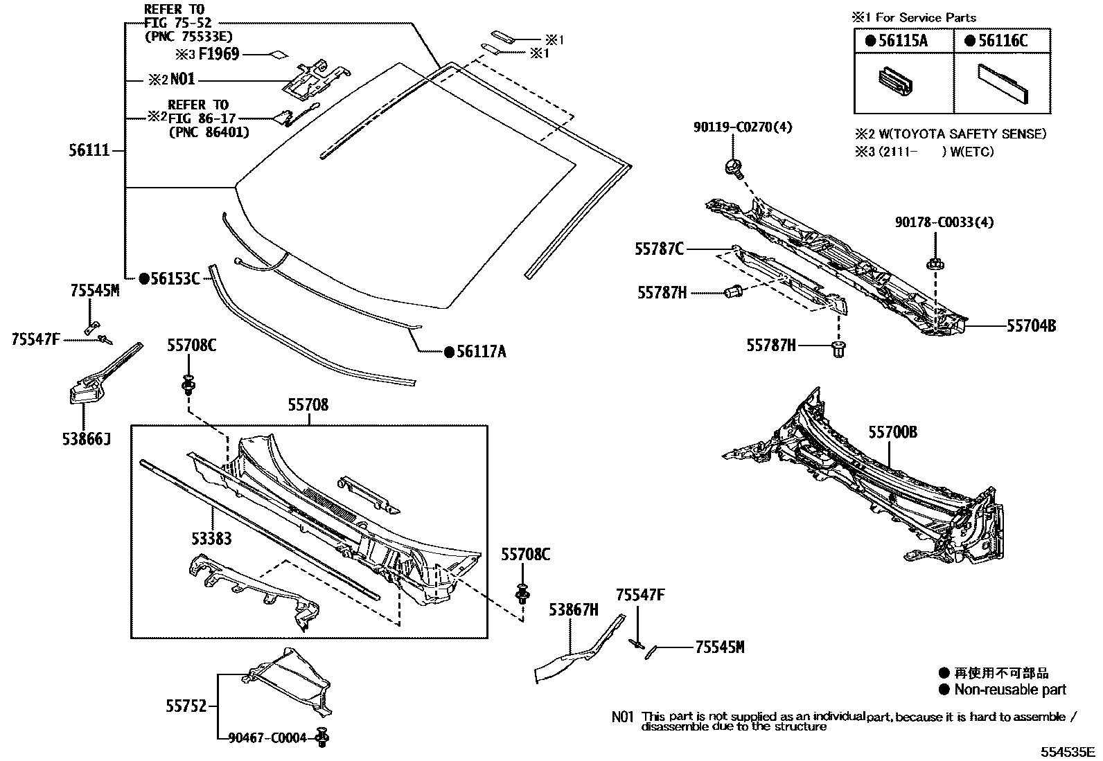 5553 — COWL PANEL & WINDSHIELD GLASS