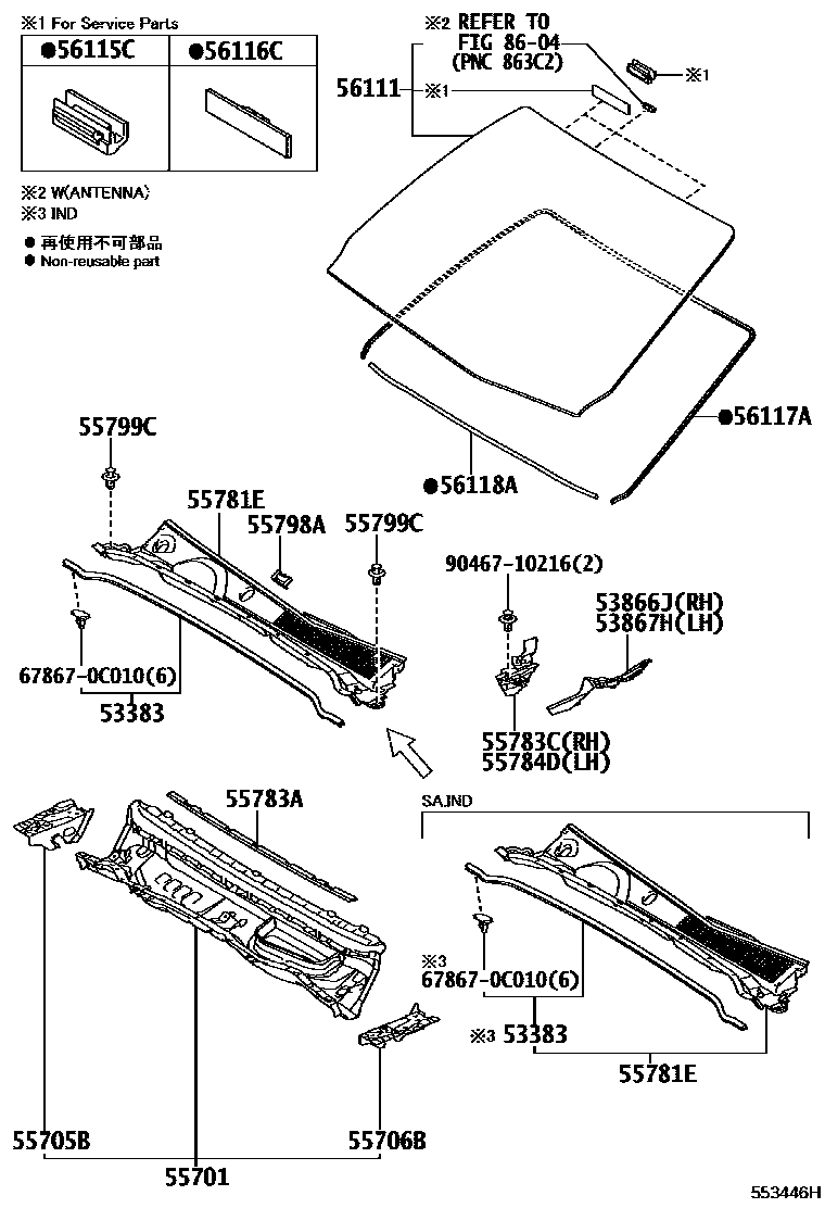 5553 — COWL PANEL & WINDSHIELD GLASS