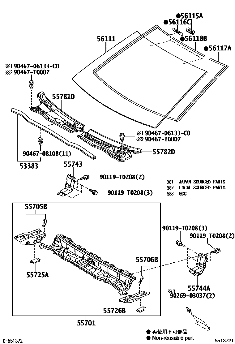 5553 — COWL PANEL & WINDSHIELD GLASS