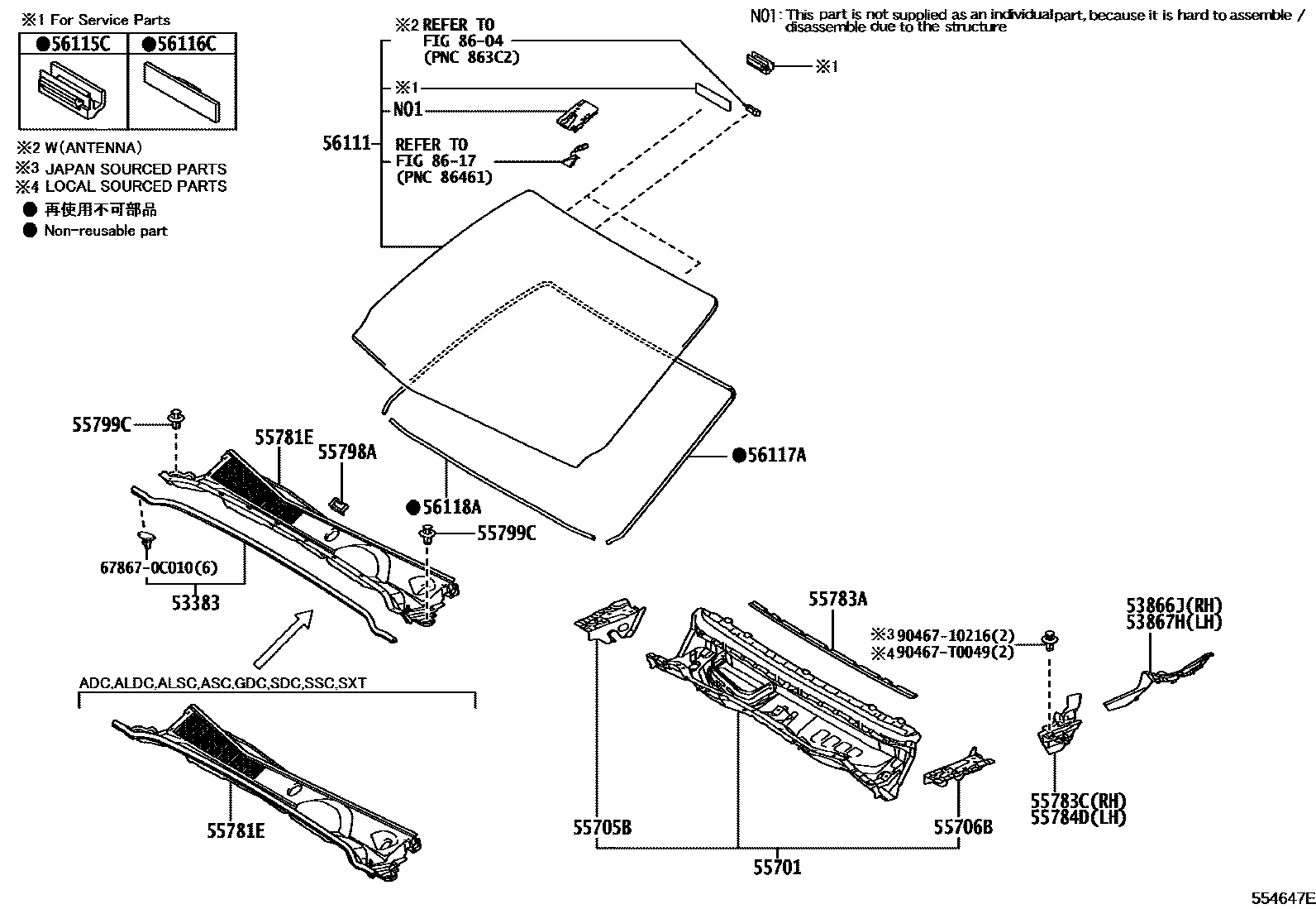 5553 — COWL PANEL & WINDSHIELD GLASS