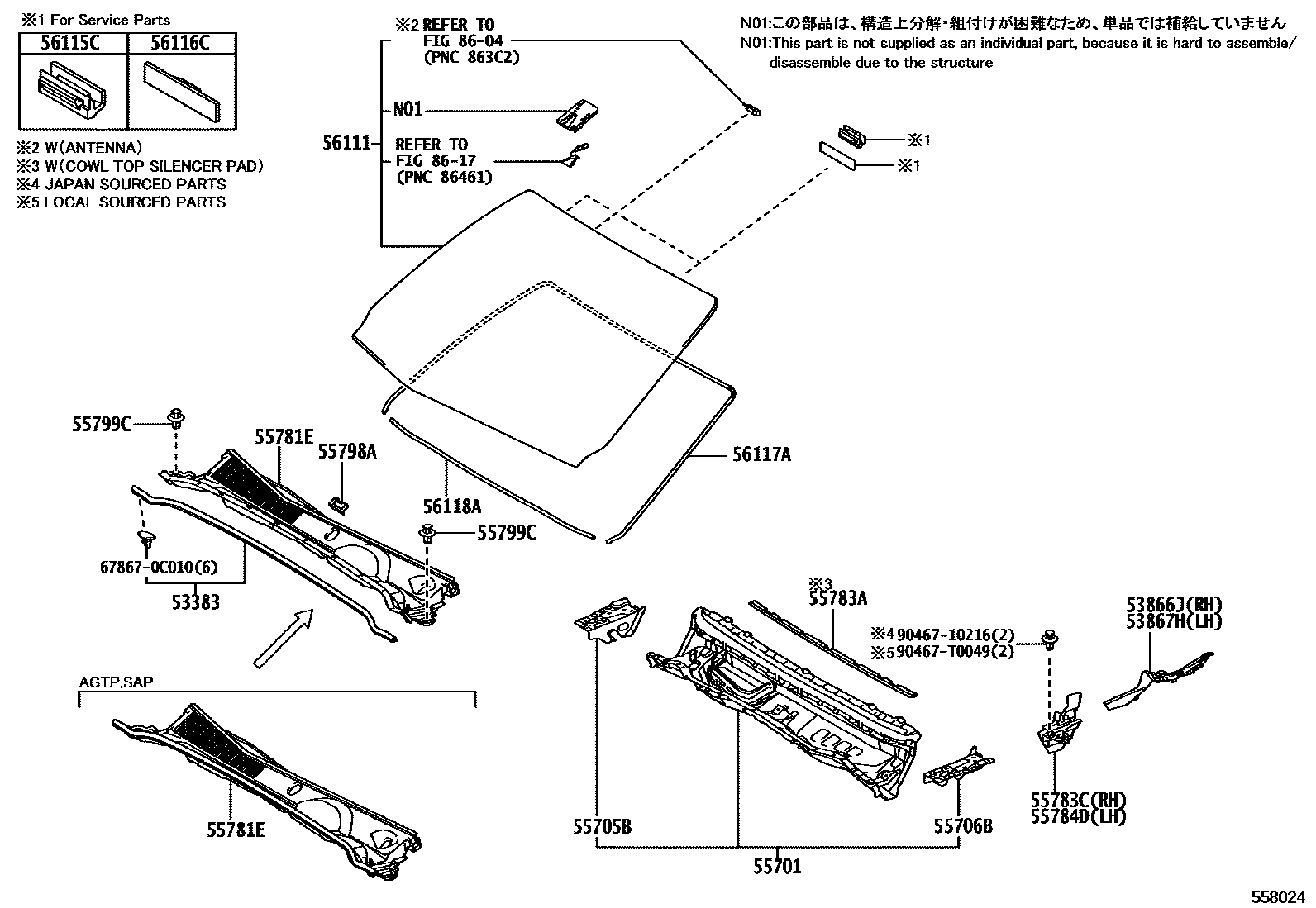 5553 — COWL PANEL & WINDSHIELD GLASS