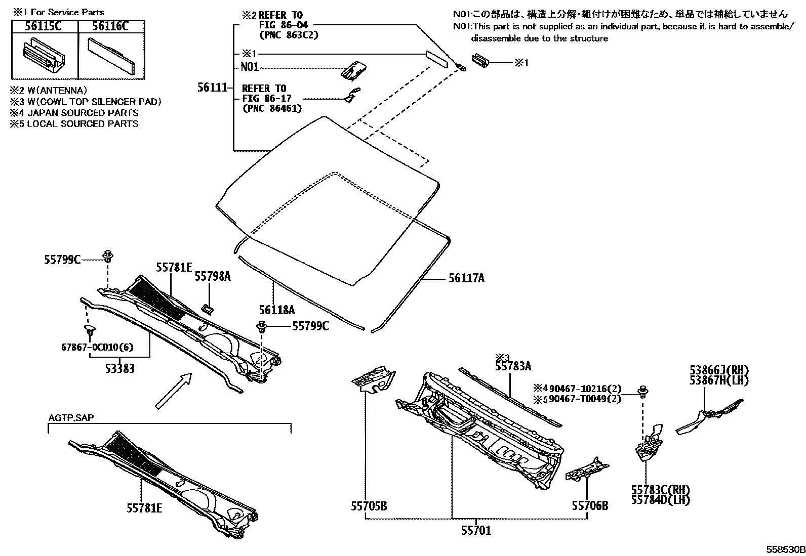 5553 — COWL PANEL & WINDSHIELD GLASS
