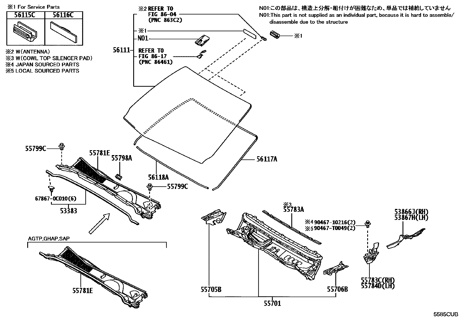 5553 — COWL PANEL & WINDSHIELD GLASS
