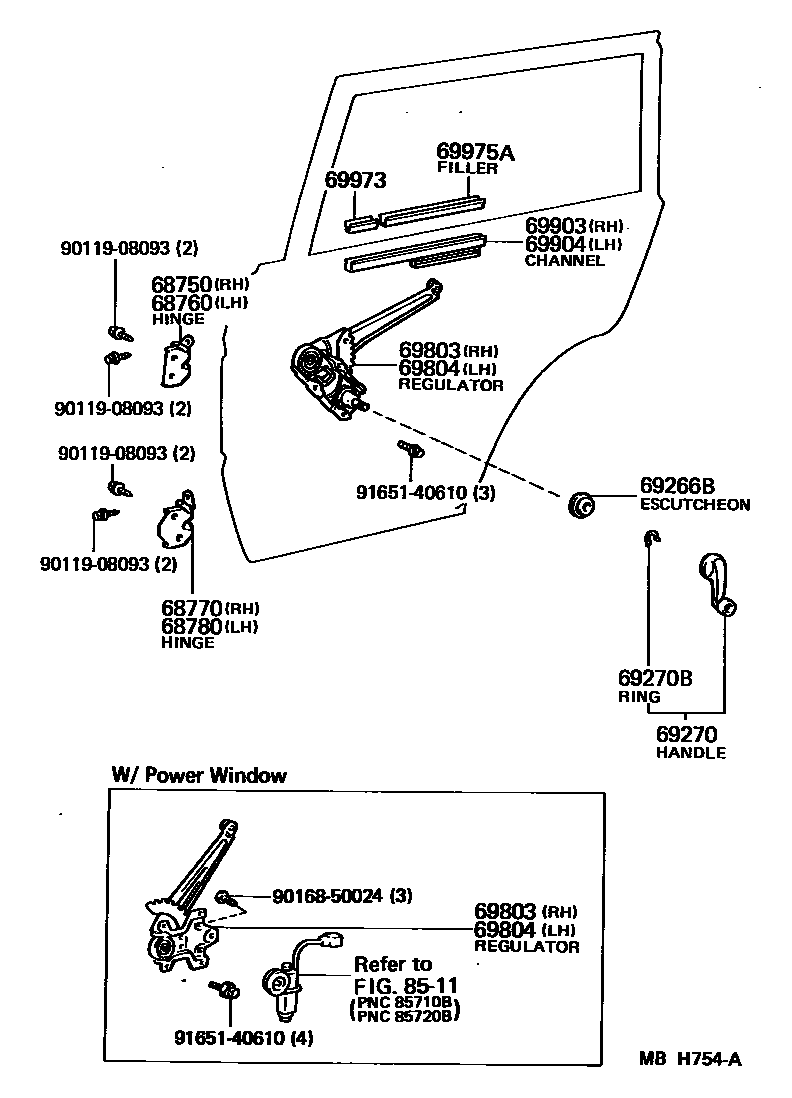 6757 — REAR DOOR WINDOW REGULATOR & HINGE