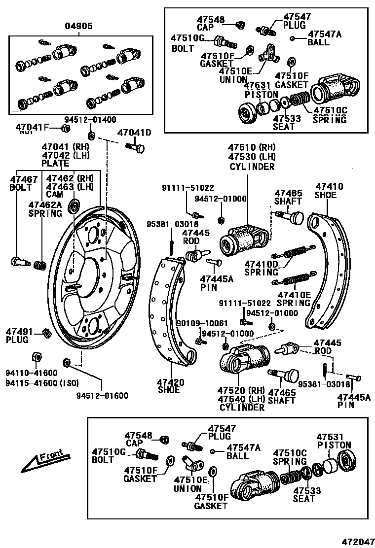 4704 — FRONT DRUM BRAKE WHEEL CYLINDER & BACKING PLATE