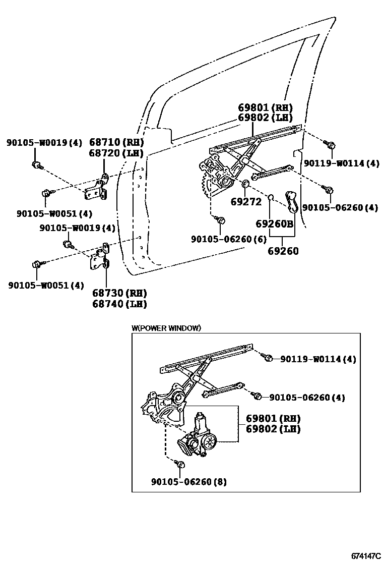 6704 — FRONT DOOR WINDOW REGULATOR & HINGE