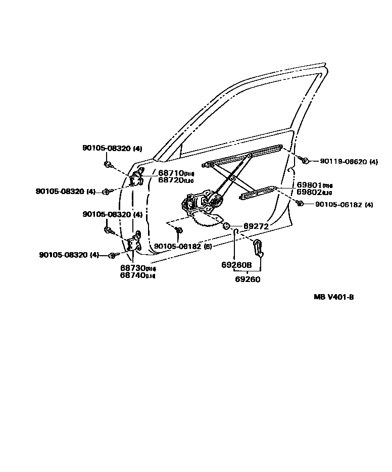 6704 — FRONT DOOR WINDOW REGULATOR & HINGE