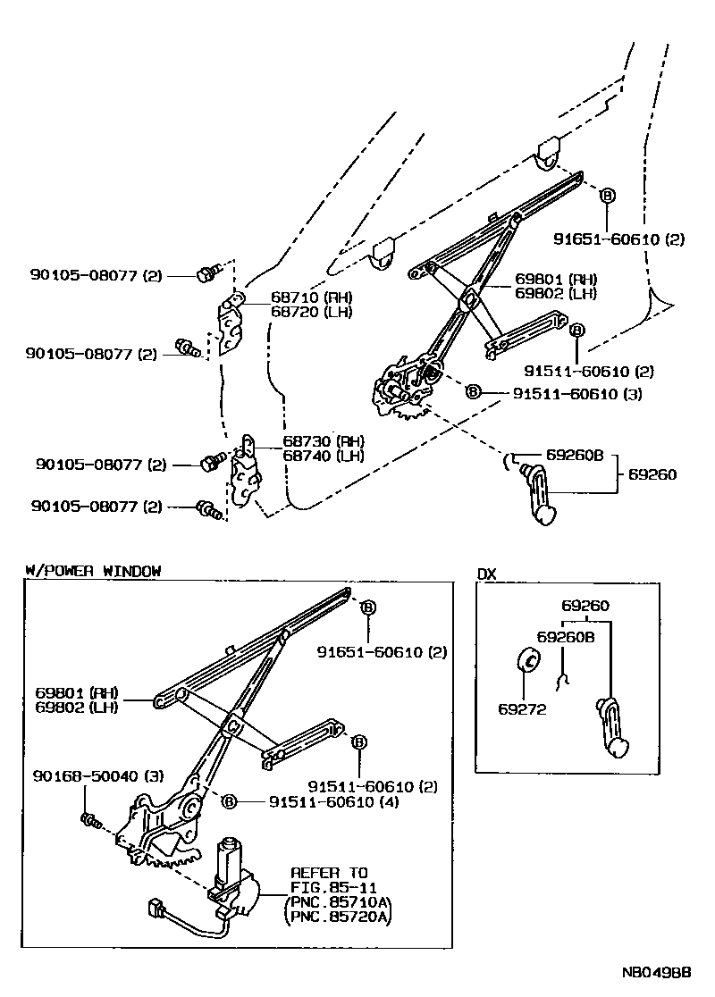 6704 — FRONT DOOR WINDOW REGULATOR & HINGE