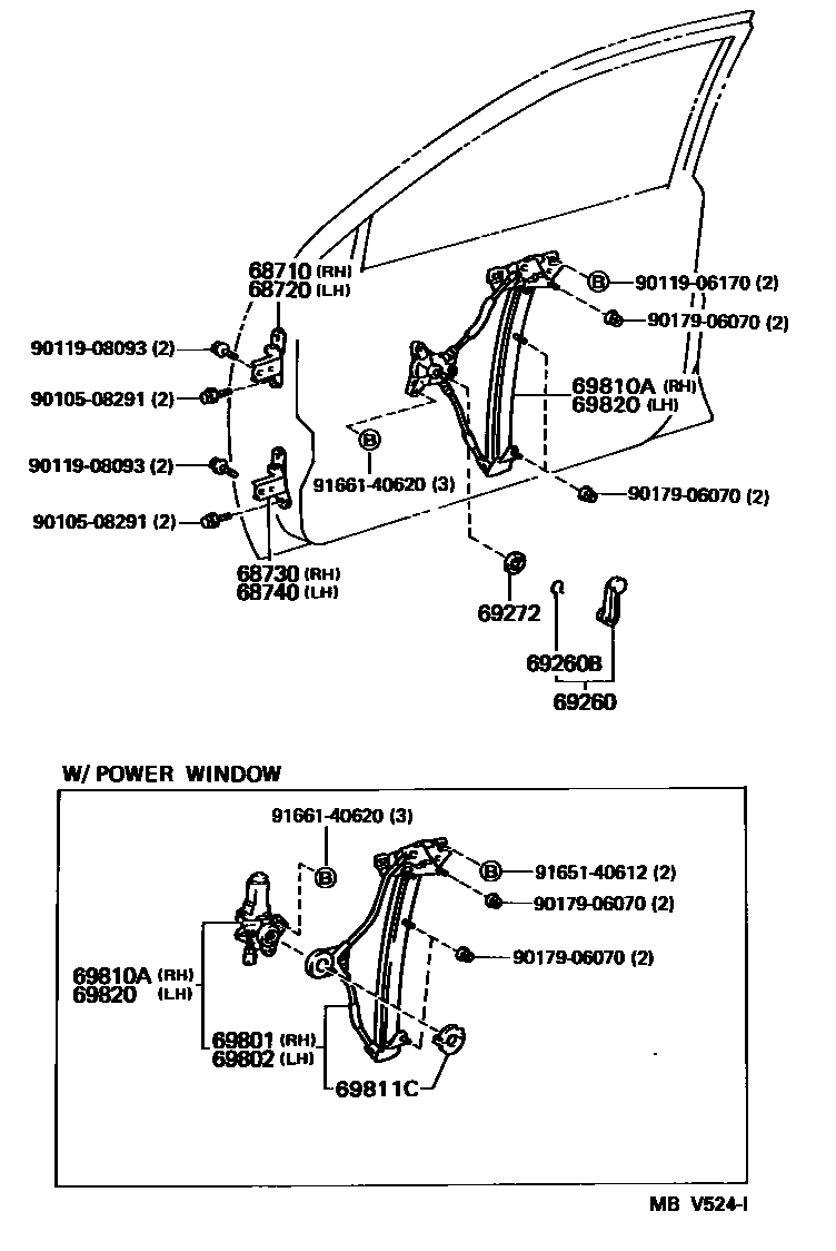 6704 — FRONT DOOR WINDOW REGULATOR & HINGE
