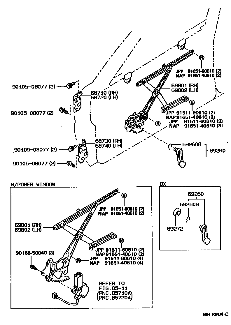 6704 — FRONT DOOR WINDOW REGULATOR & HINGE