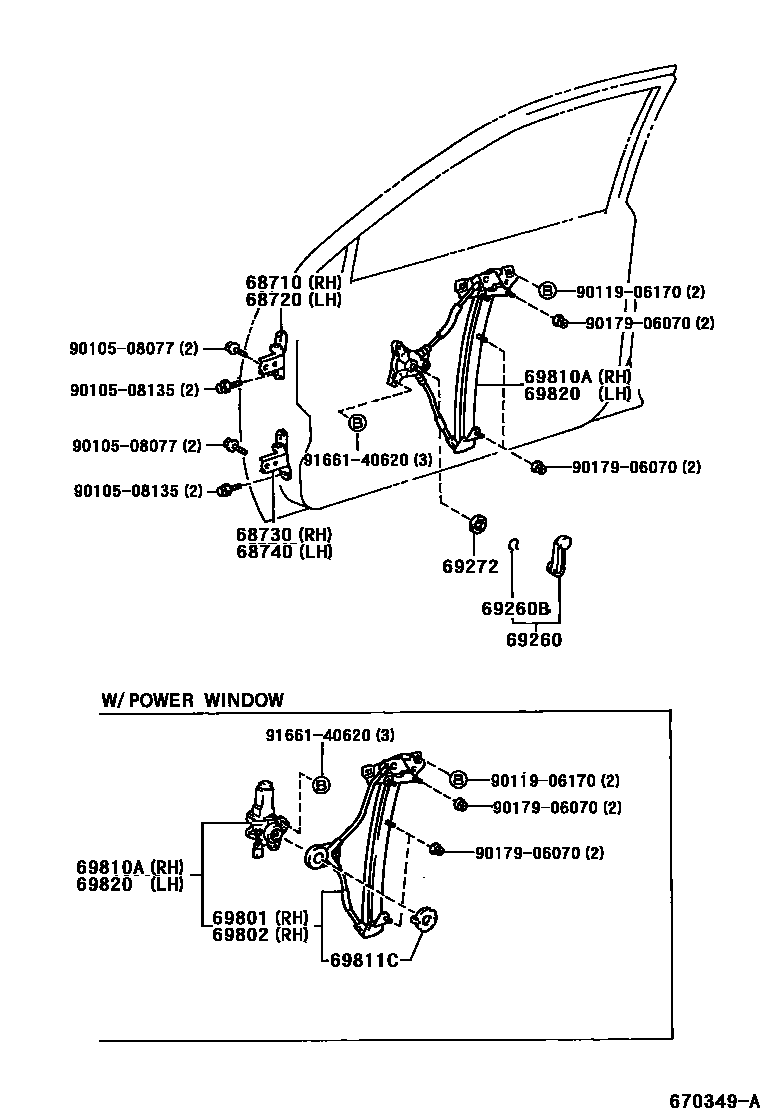 6704 — FRONT DOOR WINDOW REGULATOR & HINGE