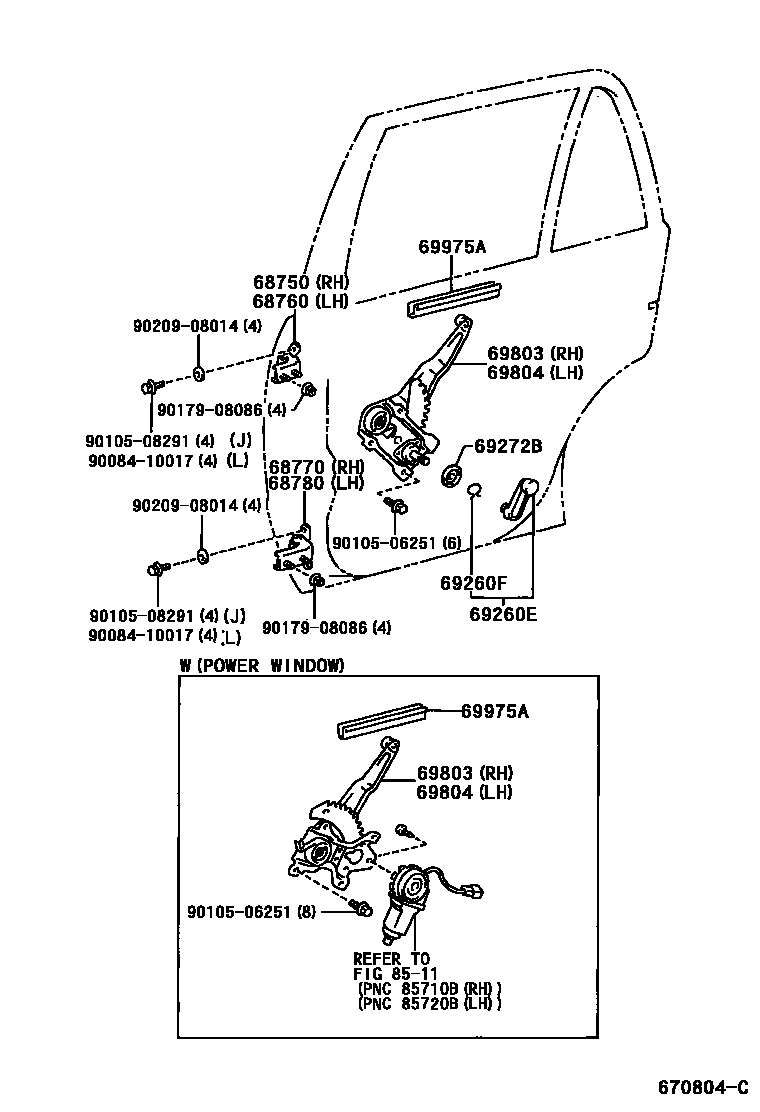 6707 — REAR DOOR WINDOW REGULATOR & HINGE