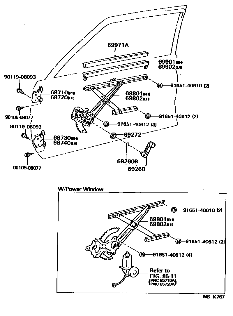 6704 — FRONT DOOR WINDOW REGULATOR & HINGE