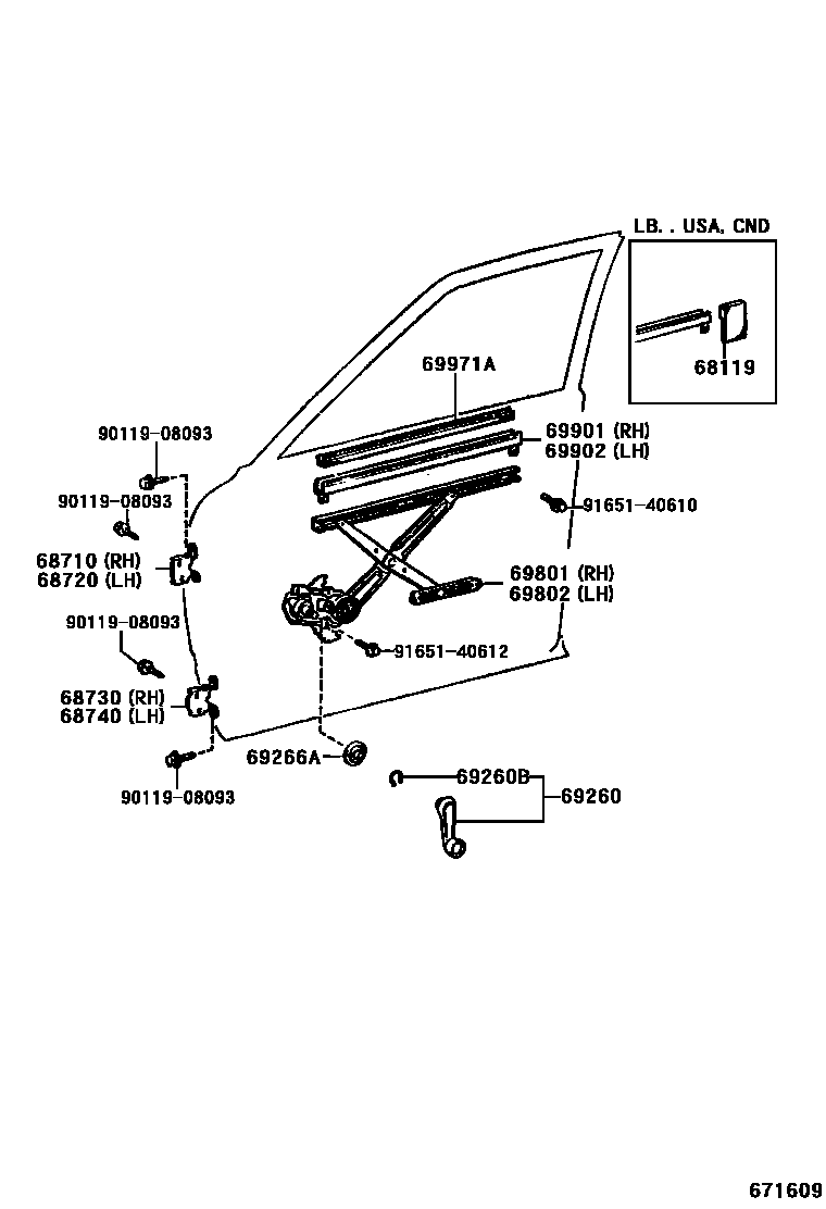 6704 — FRONT DOOR WINDOW REGULATOR & HINGE